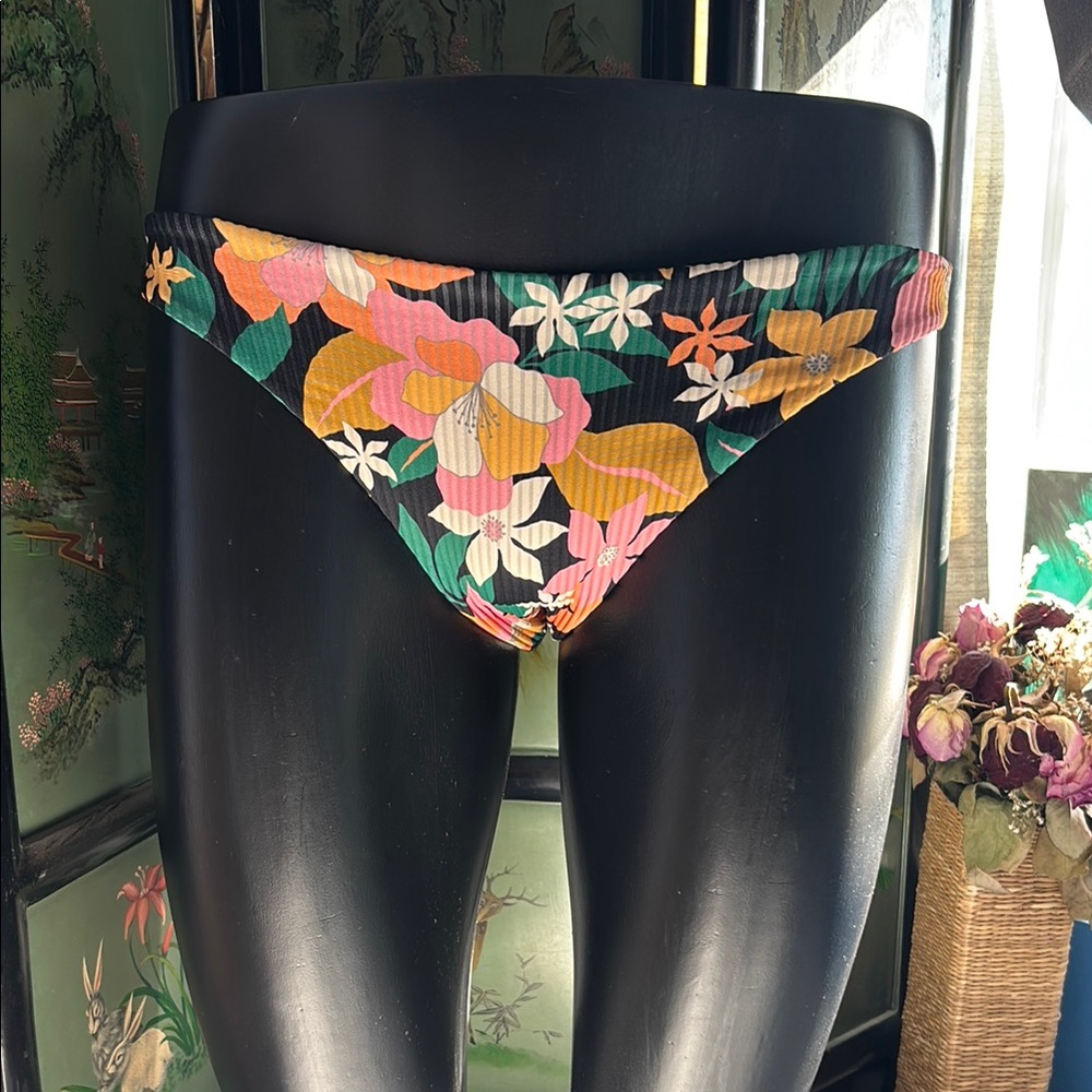 Volcom Black and Pink Bikini Bottom Swimwear